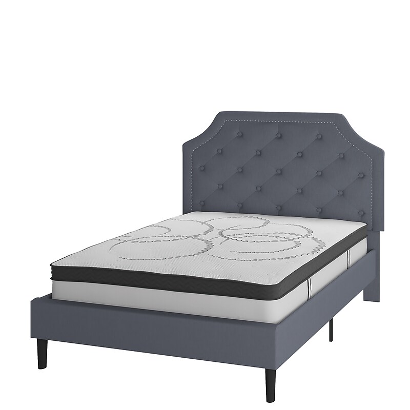 Flash Furniture Brighton Platform Bed in Light Gray Fabric and Pocket Spring Mattress, Full (SLBM1010) image 1