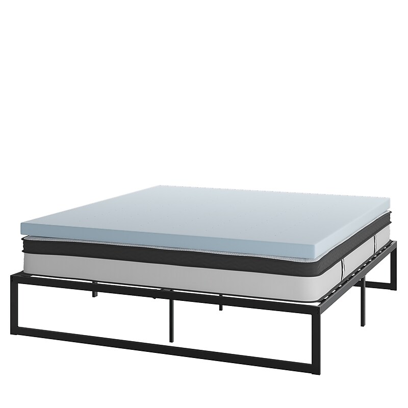 Flash Furniture Leo Platform Bed with 10" Pocket Spring Mattress and 2" Memory Foam Topper, King (XUBD10PSM2M35K) image 1