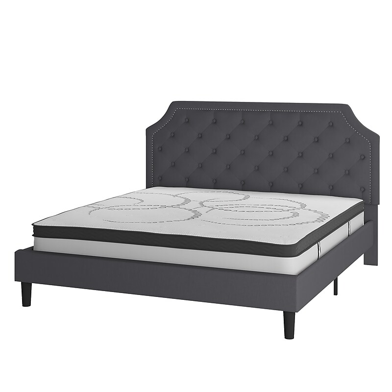 Flash Furniture Brighton Platform Bed in Dark Gray Fabric and Pocket Spring Mattress, King (SLBM1016) image 1