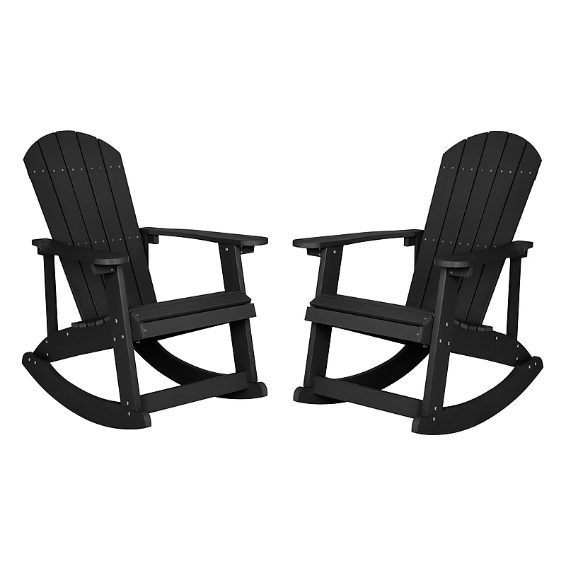 Flash Furniture Savannah All-Weather Poly Resin Wood Adirondack Rocking Chair, Black, 2/Pack (JJC14705BK2) image 1