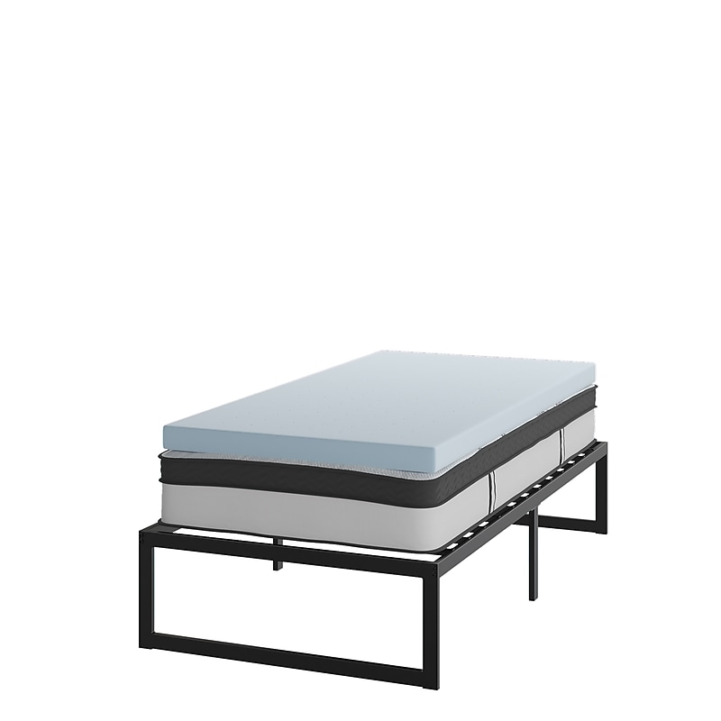 Flash Furniture Leo Platform Bed Frame with 12" Pocket Spring Mattress and 3" Memory Foam Topper, Twin (XUBD12PSM3M35T) image 1