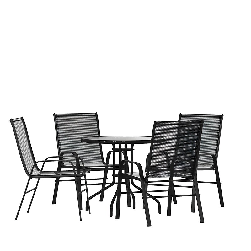 Flash Furniture Brazos Outdoor Patio Dining Set with 31.5" Round Table and 4 Flex Comfort Stack Chairs, Black (TLH0702303C) image 1