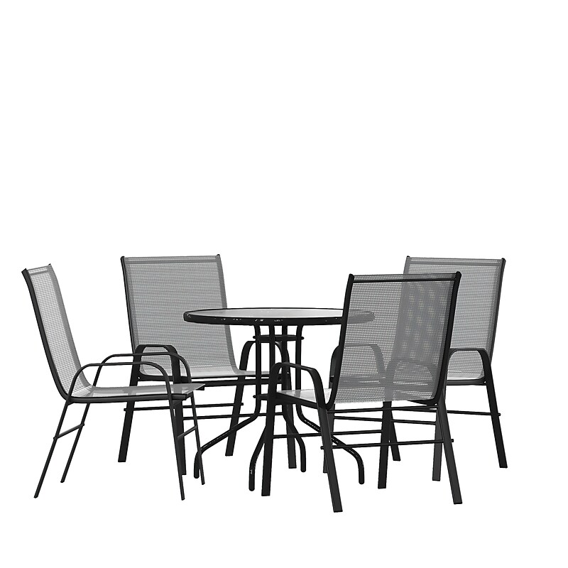 Flash Furniture Brazos Outdoor Patio Dining Set with 31.5" Round Table and 4 Flex Comfort Stack Chairs, Gray (TLH0702303CGY) image 1