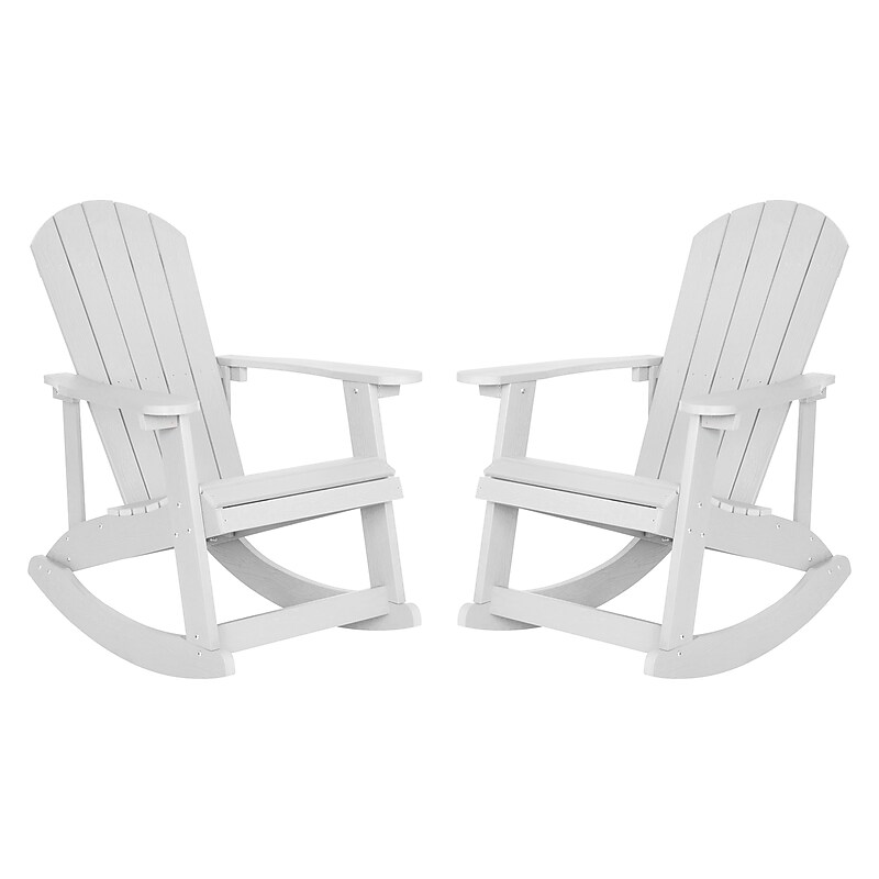 Flash Furniture Savannah All-Weather Poly Resin Wood Adirondack Rocking Chair, White, 2/Pack (JJC14705WH2) image 1
