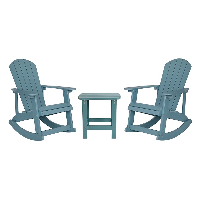 Flash Furniture Savannah All-Weather Poly Resin Wood Adirondack Rocking Chairs w/ Side Table, Sea Foam, 3/Set (JJC147052T141SM) image 1