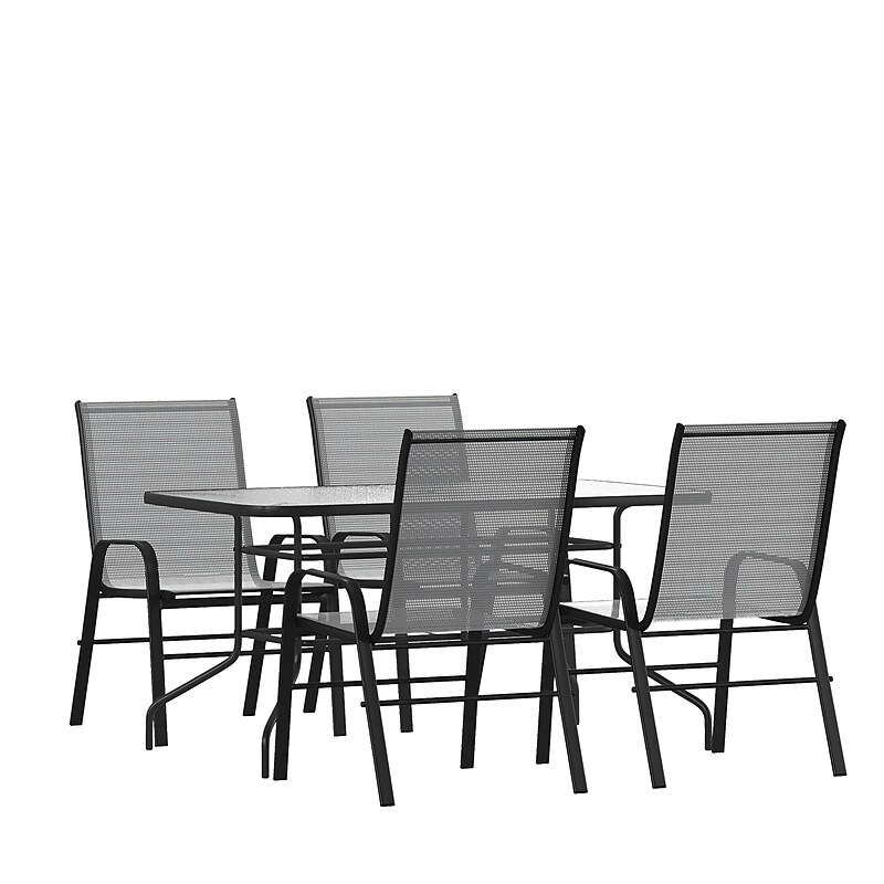 Flash Furniture Brazos Patio Dining Set with 55" Table with Umbrella Hole and 4 Flex Comfort Stack Chairs, Gray (TLH089R017CGY4) image 1