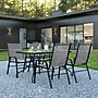 Flash Furniture Brazos Patio Dining Set with 55" Table with Umbrella Hole and 4 Flex Comfort Stack Chairs, Gray (TLH089R017CGY4)~#|#~sp175519311_sc7