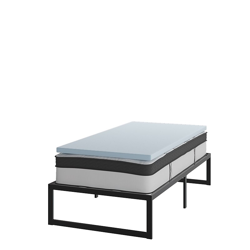 Flash Furniture Leo Platform Bed Frame with 12" Pocket Spring Mattress and 2" Memory Foam Topper, Twin (XUBD12PSM2M35T) image 1