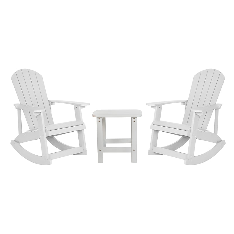Flash Furniture Savannah All-Weather Poly Resin Wood Adirondack Rocking Chairs with Side Table, White, 3/Set (JJC147052T141WH) image 1