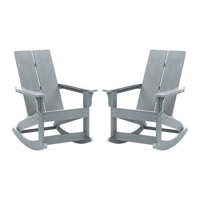 Flash Furniture Finn All-Weather 2-Slat Poly Resin Rocking Adirondack Chair, Gray, 2/Pack (JJC14709GY2) image 1
