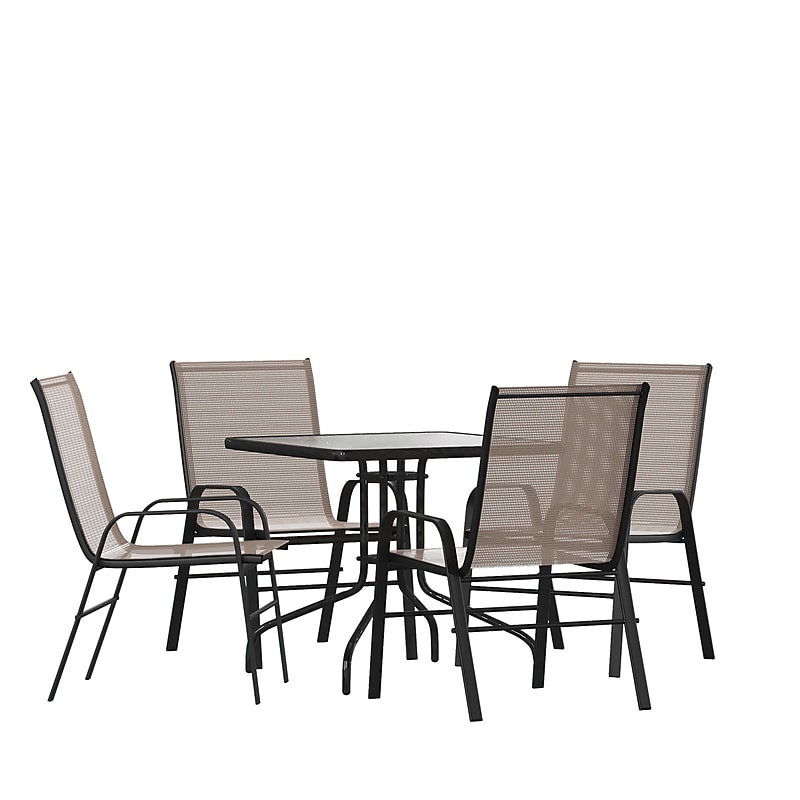 Flash Furniture Brazos Outdoor Patio Dining Set with 31.5" Square Table and 4 Flex Comfort Stack Chairs, Brown (TLH073A2303CBN) image 1