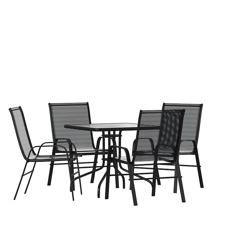 Flash Furniture Brazos Outdoor Patio Dining Set with 31.5" Square Table and 4 Flex Comfort Stack Chairs, Black (TLH073A2303C) image 1