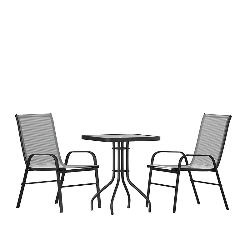 Flash Furniture Brazos Outdoor Patio Dining Set with 23.5" Square Table and 2 Flex Comfort Stack Chairs, Gray (TLH073A1303CGY) image 1
