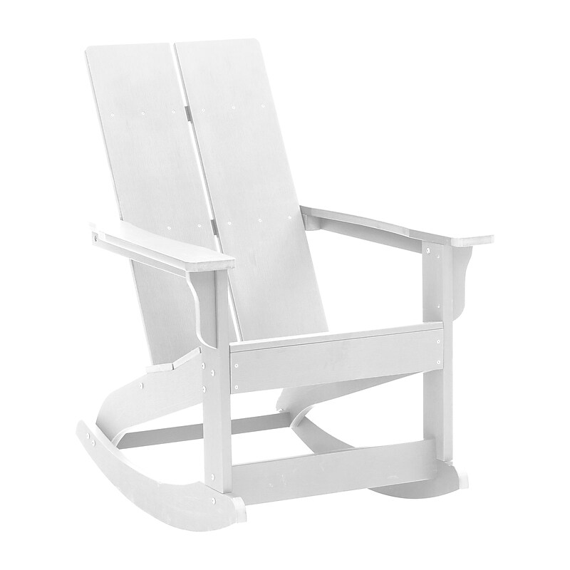 Flash Furniture Finn All-Weather 2-Slat Poly Resin Wood Rocking Adirondack Chair, White (JJC14709WH) image 1