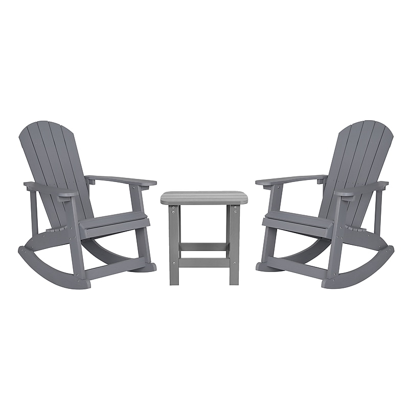Flash Furniture Savannah All-Weather Poly Resin Wood Adirondack Rocking Chairs with Side Table, Gray, 3/Set (JJC147052T141GY) image 1