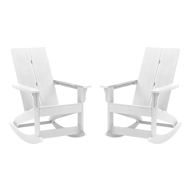 Flash Furniture Finn All-Weather 2-Slat Poly Resin Rocking Adirondack Chair, White, 2/Pack (JJC14709WH2) image 1