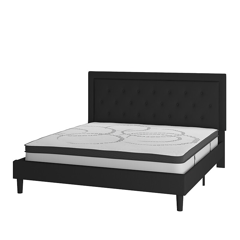 Flash Furniture Roxbury Platform Bed in Black Fabric and Pocket Spring Mattress, King (SLBM1024) image 1