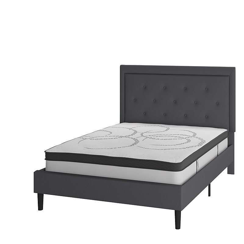 Flash Furniture Roxbury Platform Bed in Dark Gray Fabric and Pocket Spring Mattress, Full (SLBM1030) image 1