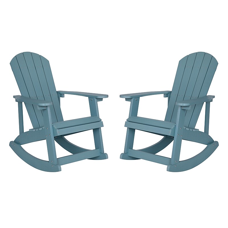 Flash Furniture Savannah All-Weather Poly Resin Wood Adirondack Rocking Chair, Sea Foam, 2/Pack (JJC14705SFM2) image 1