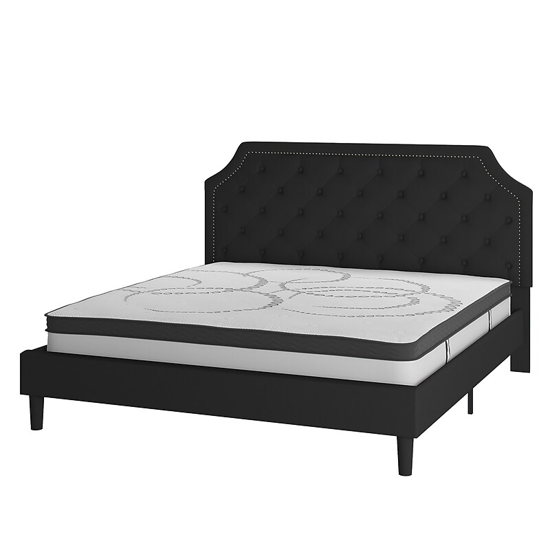 Flash Furniture Brighton Platform Bed in Black Fabric and Pocket Spring Mattress, King (SLBM108) image 1