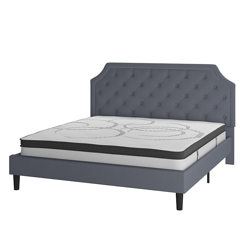 Flash Furniture Brighton Platform Bed in Light Gray Fabric and Pocket Spring Mattress, King (SLBM1012) image 1