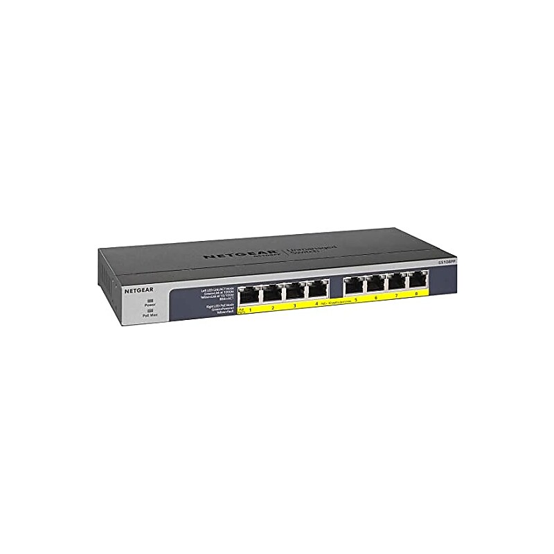 Netgear 8-Port Gigabit Ethernet Unmanaged Switch, Black/Gray (GS108PP-100NAS) image 1