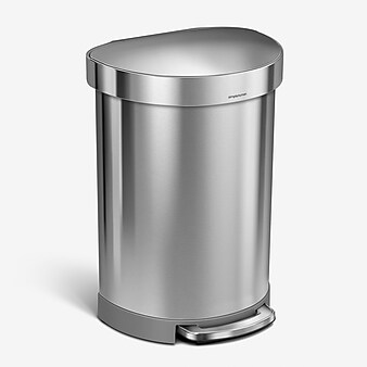 simplehuman Semi-Round Step Trash Can, Brushed Stainless Steel, 16 Gallon (CW2029)