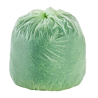Stout EcoSafe-6400 30 Gallon Compostable Industrial Trash Bag, 30" x 39", Low Density, 1.1 mil, Green, 48 Bags/Box, 4 Rolls