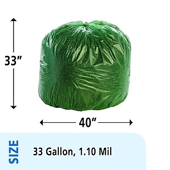 Envision Controlled Life Cycle 33 Gallon Industrial Trash Bag, 33" x 40", Low Density, Green, 40 Bags/Box, 2 Rolls