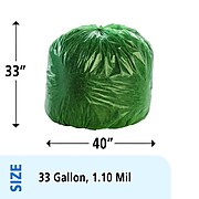 Stout by Envision 33 Gallon Trash Bags, Low Density, 1.1 Mil, 33 x 40, Green, 20 Bags/Roll, 2 Rolls (STOG3340E11)