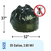 Stout by Envision 55 Gallon Insect Repellent Trash Bags, Low Density, 2 Mil, Black, 65 Bags/Box (STOP3752K20)