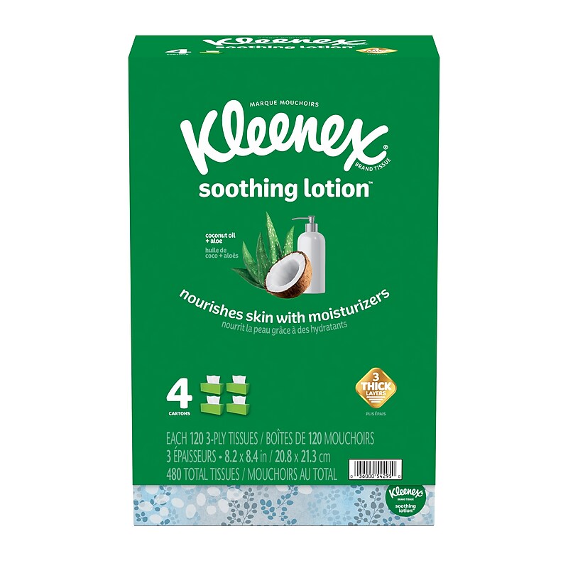 Kleenex Lotion Facial Tissue, 3-ply, 120 Sheets/Box, 4 Boxes/Pack (50179) image 1