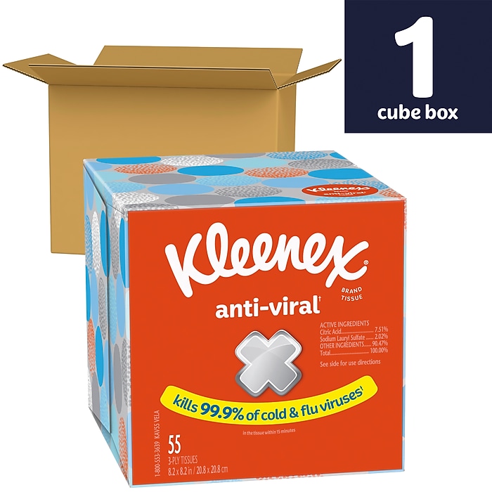 Kleenex Boutique Antiviral Facial Tissue, 3-Ply, 55 Sheets/Box, 27