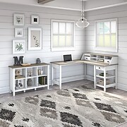 Bush Furniture Mayfield 60" L-Shaped Computer Desk with Desktop Organizer and 6-Cube Bookcase, Pure White/Gray (MAY013GW2)