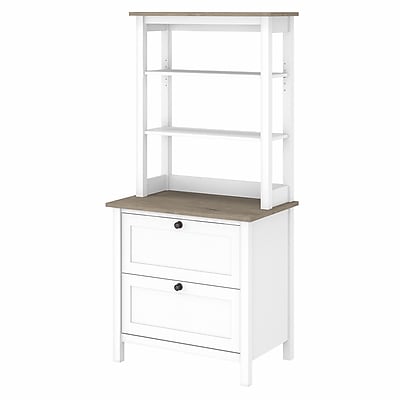 Bush Furniture Mayfield 66" 2-Shelf Bookcase, Pure White/Shiplap Gray (MAY018GW2)