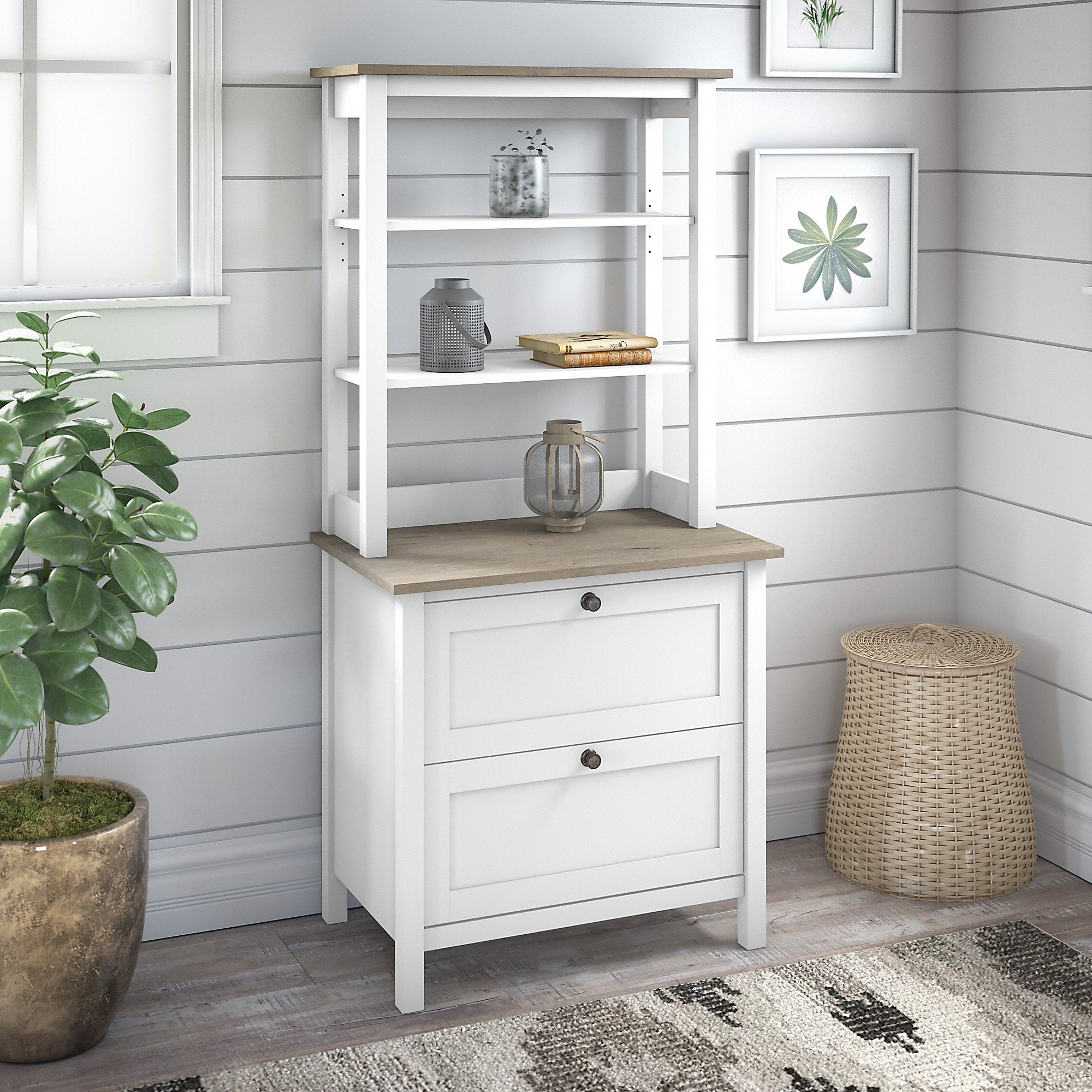 Bush Furniture Mayfield 66″ 2-Shelf Bookcase, Pure White/Shiplap Gray (MAY018GW2) Sansujyuku sansujyuku.com