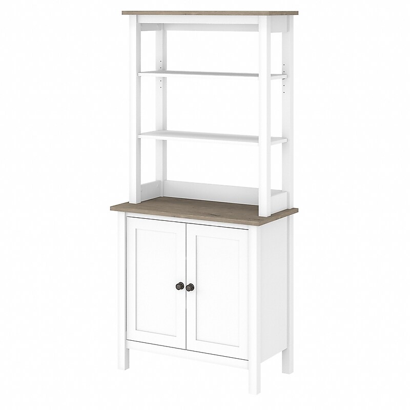 Bush Furniture Mayfield 5-Shelf 66"H Standard Bookcase with Doors, Pure White/Shiplap Gray (MAY019GW2) image 1
