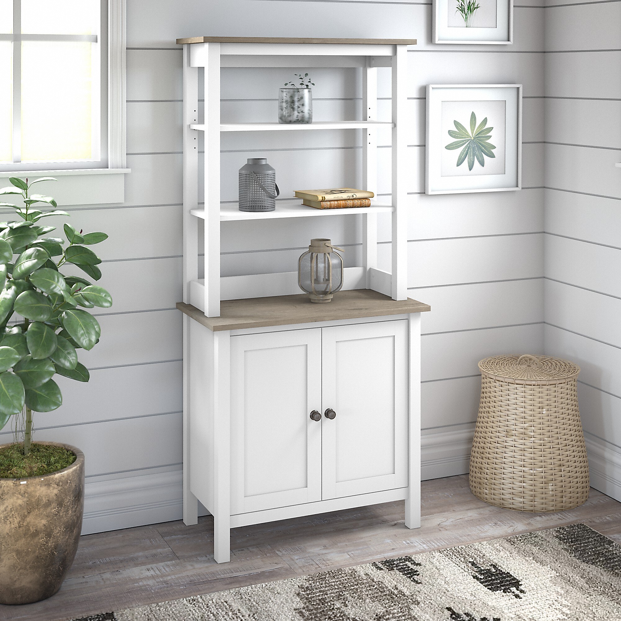 Bush Furniture Mayfield 66″H 5-Shelf Bookcase with Doors, Pure White/Shiplap Gray (MAY019GW2) Sansujyuku sansujyuku.com