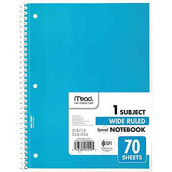 Mead 1-Subject Notebook, 8" x 10.5", Wide Ruled, 70 Sheets, Assorted Colors (05510)