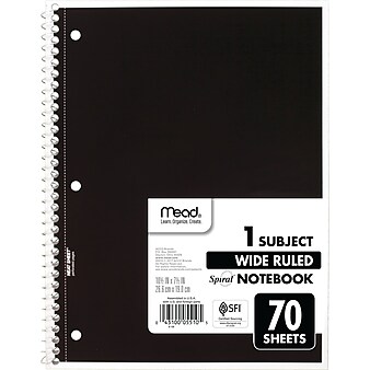 Mead 1-Subject Notebook, 8" x 10.5", Wide Ruled, 70 Sheets, Assorted Colors (05510)
