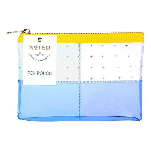 Noted by Post-it® Plastic Zipper Pen Pouch, Yellow/Blue (NTD5-PP-CLW)