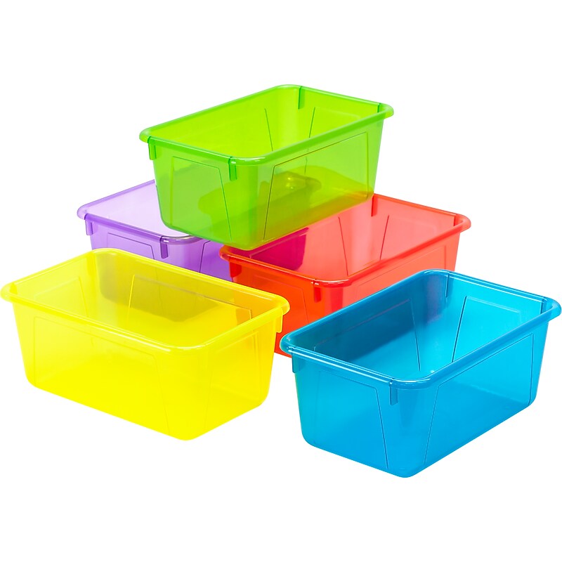 Storex Plastic Small Cubby Bins, 5.1" x 7.8" x 12.2", Assorted Colors, 5/Carton (62490U05C) image 1