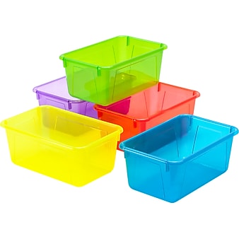Storex Plastic Small Cubby Bins, 5.1" x 7.8" x 12.2", Assorted Colors, 5/Carton (62490U05C)