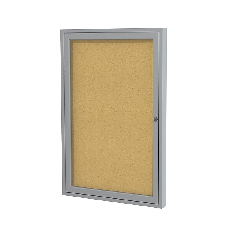 Ghent 36" H x 30" W Enclosed Natural Cork Bulletin Board with Satin Frame, 1 Door (PA13630K) image 1