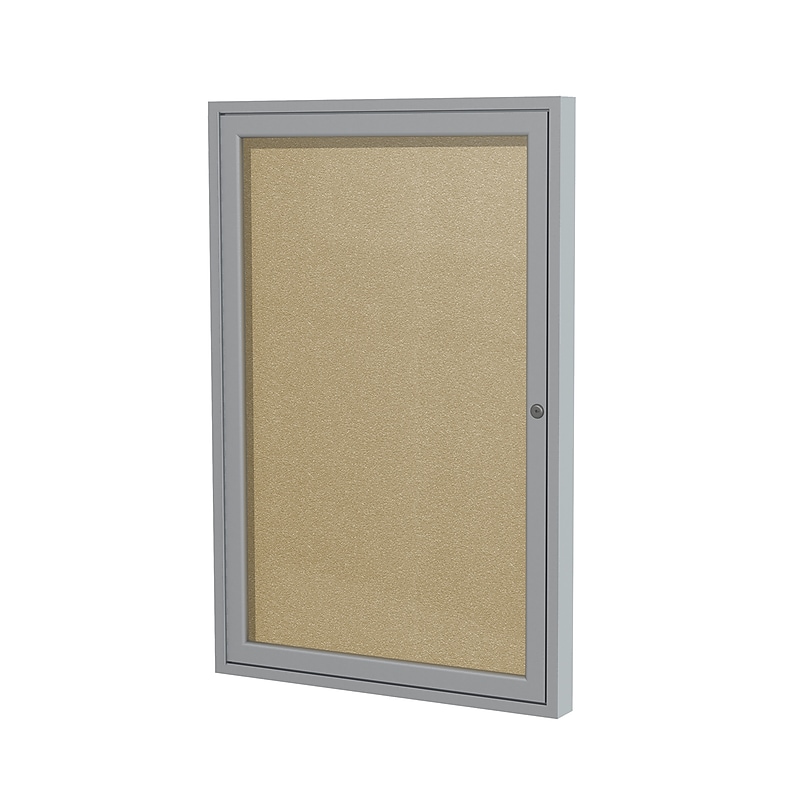 Ghent 24" H x 18" W Enclosed Vinyl Bulletin Board with Satin Frame, 1 Door, Caramel (PA12418VX-181) image 1