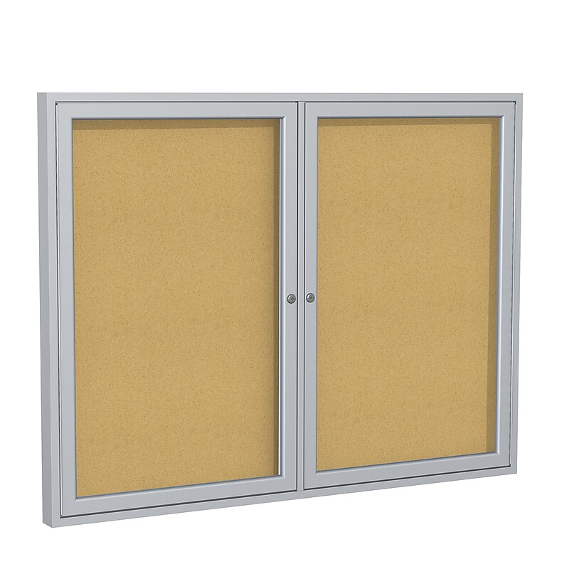Ghent 4' H x 5' W Enclosed Natural Cork Bulletin Board with Satin Frame, 2 Door (PA24860K) image 1