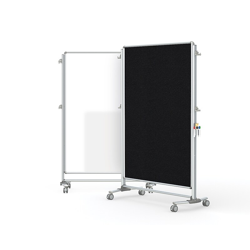 Ghent Nexus Partition Mobile 2-Sided Porcelain Magnetic Whiteboard/ Fabric Bulletin Board, Black, 76" H x 52" W (NEX224MFP-95) image 1