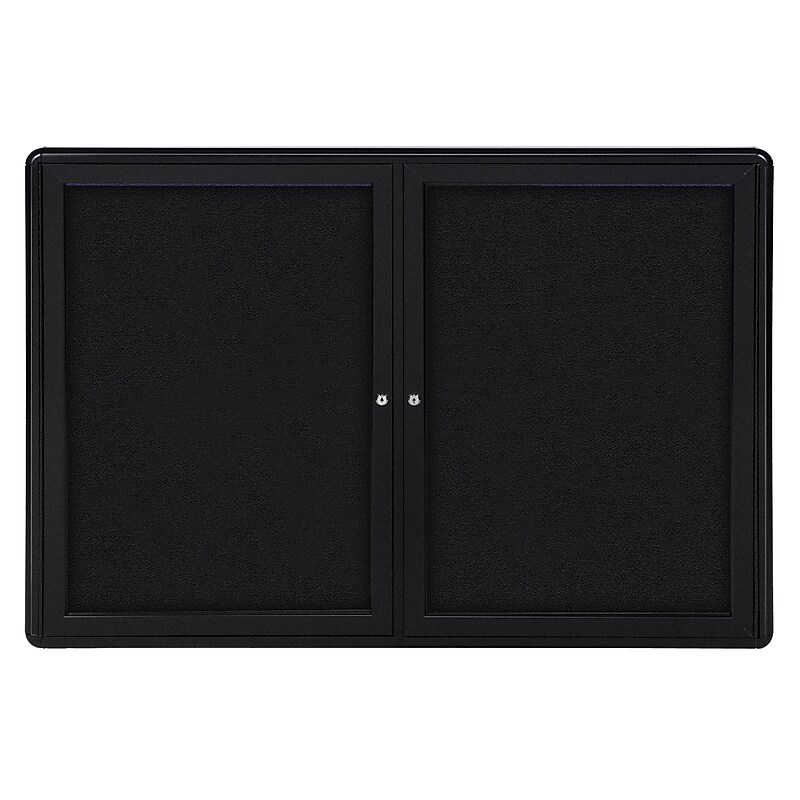 Ghent Ovation 3' H x 4' W Enclosed Fabric Bulletin Board with Black Frame, 2 Door, Black (OVK2-F95) image 1