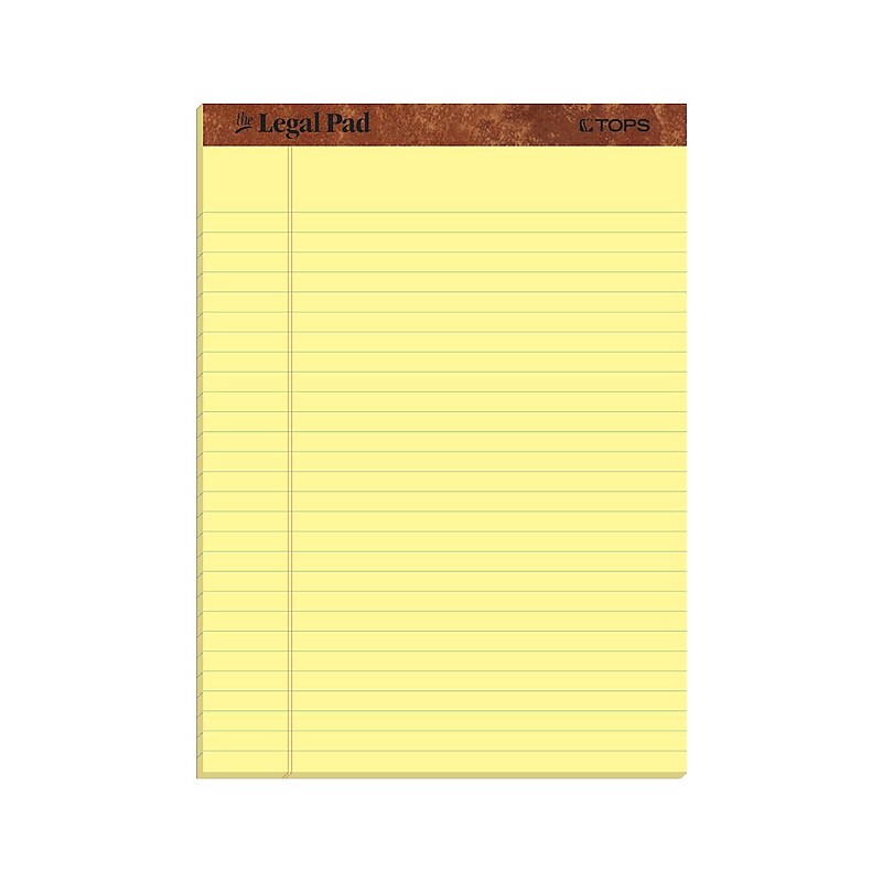TOPS Legal Pad Notepad, 8.5" x 11.75", Wide Ruled, Canary, 50 Sheets/Pad, Dozen (7532) image 1