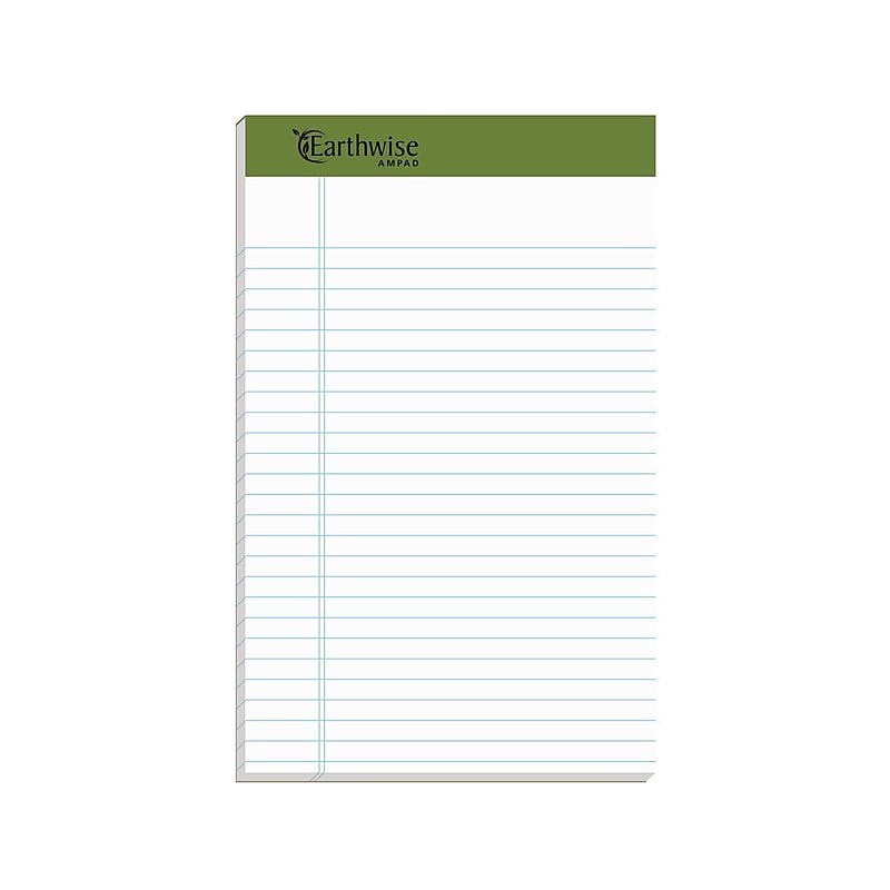 Ampad Earthwise 100% Recycled Ruled Pad,  5x8", Jr. Legal Ruling, White, 50 Sheets/Pad, 12 Pads/Pack (20152) image 1